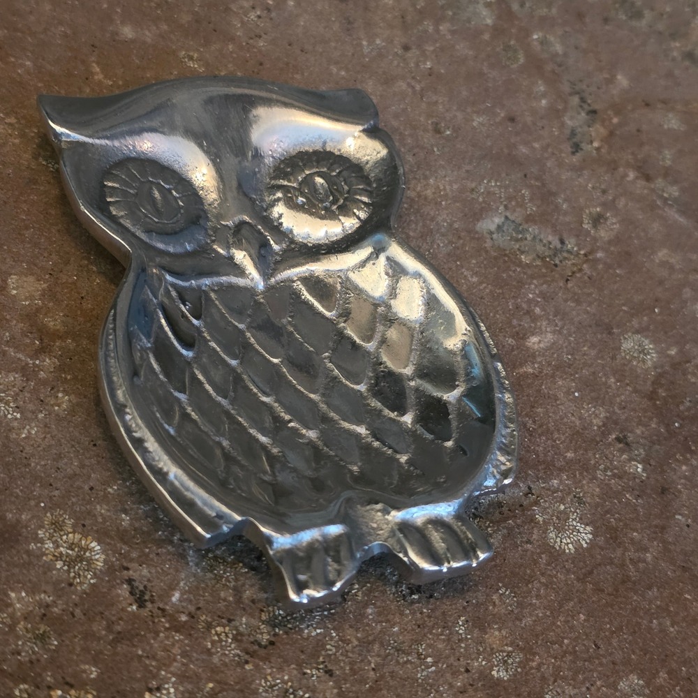 Ann Kary Coleccion Pewter Owl Trinket Dish Silver Tone Metal Tray AK-713 Mexico